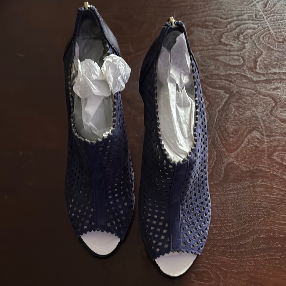 Marc Fisher Blue Ankle Booties with Peep-Toe Design